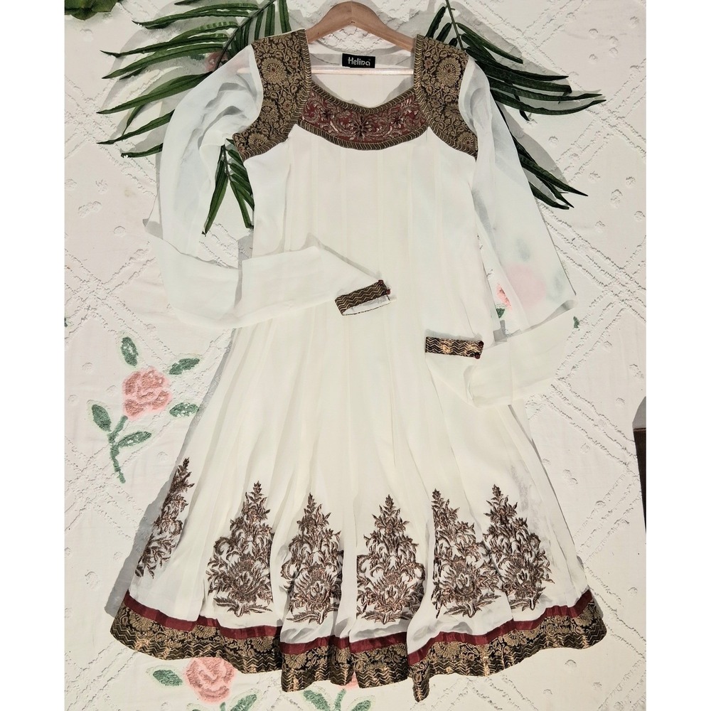 VNTG Bohemian Women's Size 38 Ivory Embroidered  Maxi Dress Prairie Cottagecore - Picture 7 of 14